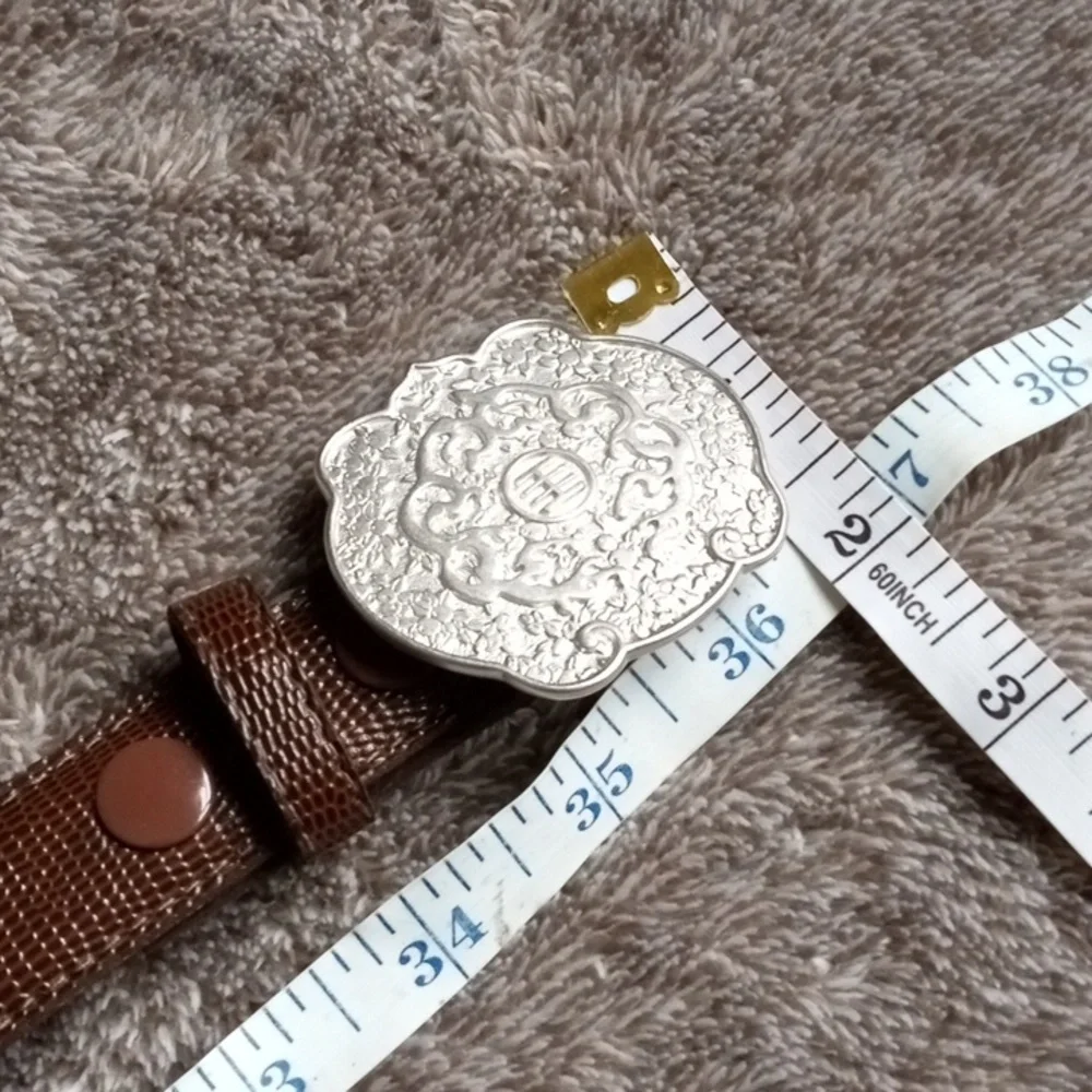 Mary McFadden snake print belt with silver tone buckle size medium 1